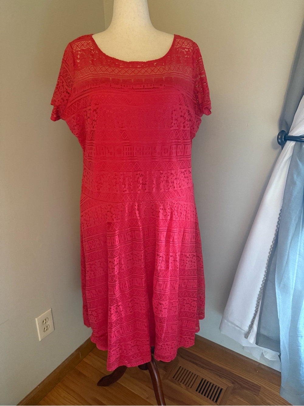 Signature by Sangria Hot Red Orange Lace Midi Dress